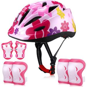 Relaxweex 7 Pcs Kids Helmet Adjustable for Kids Ages 3-8 Years Old Girls Boys Toddler Helmet with Protective Sports Gear Set Knee and Elbow Pads Wrist Guards Protect Set