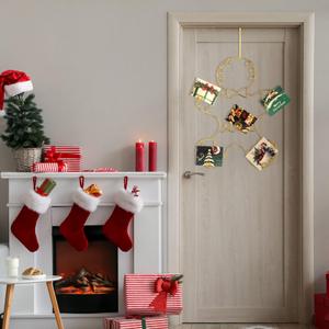 Fullhawl Metal Gingerbread Wreath Spiral Christmas Card Holder Xmas Wall Hanging Photo Greeting Card Holder Wire Loop Picture Display Insert Wall Decor