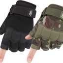 FIORETTO Fingerless Gloves, Half Finger Gloves for Driving, Cycling, Shooting, Hunting, Motorcycle, Climbing, Outdoor Work 215801 (Small, 2 Pairs(Black+Green Camo))