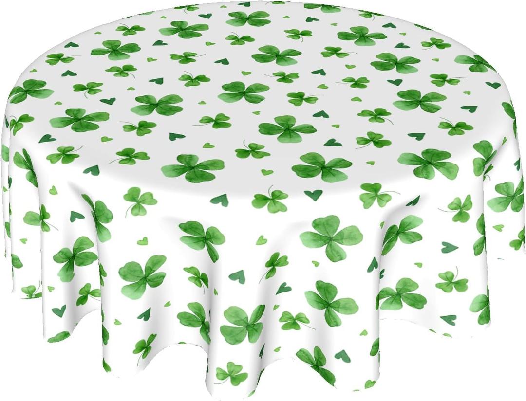 Kawani St. Patrick's Day Round Tablecloth 70 Inch Watercolor Shamrock Table Cloths Green St Patricks Day Table Cloths Circular Table Cover Spring Holiday Tabletop for Home Dining Kitchen Picnic Party
