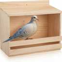 Briwooody Wooden Open Mourning Dove Nesting Box for Outside Dove Bird House 11 H x 14 W x 6 L Inches Bird Nesting and Roosting Platform Hanging Birdhouse Garden Decoration (Flat Roof, Light Brown)
