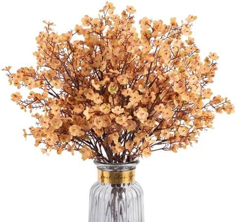 HIAGROW Babys Breath Artificial Flowers, 8 Bundles Real Touch Light Brown Fake Flowers Silk Flowers Bulk for Vase Home Office Wedding Spring Indoor Outdoor Centerpiece Table Decorations