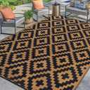 SAND MINE Reversible Mats, Plastic Straw Rug, Modern Area Rug, Large Floor Mat and Rug for Outdoors, RV, Patio, Backyard, Deck, Picnic, Beach, Trailer, Camping, Black & Brown, 9' x 12'