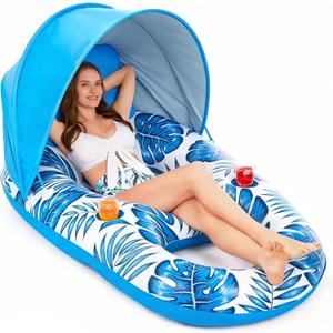Jasonwell Pool Float with Canopy - Inflatable Pool Floaties Adult Lounger Floats Raft Floating Chair with Cup Holders for Swimming Pool Lake Water Lounge Float Beach Pool Party Toys for Adults (Blue)