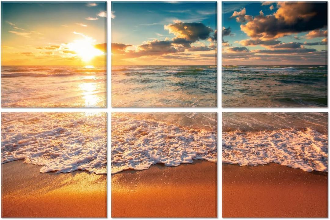 JBER Art Acoustic Panels, 72×48 Inches Acoustical Wall Panels, Sound Absorbing Wall Art, Decorative Acoustic Panels, Soundproof Wall Panels for Recording Studio, Home & Living Room(DUSK AND BEACH)