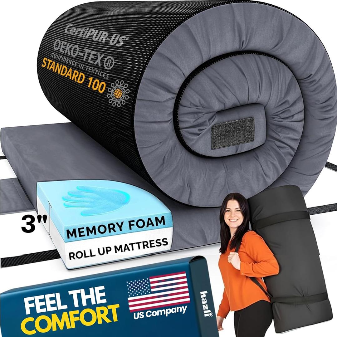 Hazli Matrix AirCell Memory Foam Camping Mattress Pad - CertiPUR-US Roll Up Mattress for Adults - Portable Foam Sleeping Mats for Camping - Camp Cot Sleeping Pad - Floor Sleep Mat Bed Roll for Car RV
