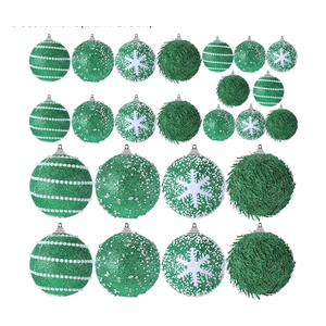 VioraWhite 24 Pcs Glitter Christmas Tree Ornaments, Assorted Sizes Sequin Snowflake Shatterproof Christmas Ball Hanging Ornament Set for Xmas Holiday Party New Year Home Decorations(Dark Green)