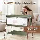 Baby Bassinet, 3 in 1 Bedside Bassinet Sleeper for Newborn, Portable Baby Crib with 4 Detachable Wheels & Adjustable Height, Breathable Mesh & Mattress, Mosquito Net& Storage Basket (Green)