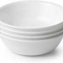 Corelle 4-Pc Meal Bowls Set Service for 4, Durable and Eco-Friendly 9-1/4-Inch Glass Bowls, Compact Stack Bowl Set, Microwave and Dishwasher Safe, White, 46 Ounces