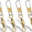 Fishing Barrel Swivels Snaps, 100pcs Snap Swivels Fishing Tackle Leader Line Lure Connector Accessories High Strength Solid Rings for Saltwater Freshwater, Gold, 10#
