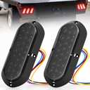 PSEQT 6'' Strobe Flash+High/Low Lights 3 Function Red LED Trailer Tail Lights 24LED Oval Brake Stop Turn Marker Waterproof Lamp Surface Mount for Truck Bus RV ATV UTV Van Pickup, 2Pcs w/Smoked Lens