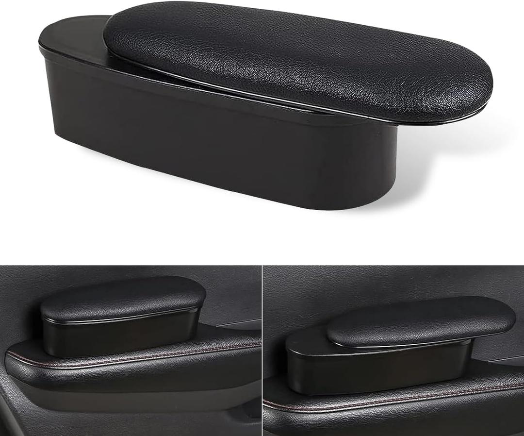 1 PC Car Door Side Left Arm Elbow Pad, Soft Leather Adjustable Relief Arm Pressure Support Pad, Retractable Storage Box Self-Adhesive Interior Accessories, Universal for Cars Trucks (Black)