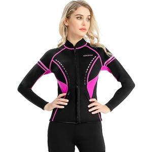 GoldFin Wetsuit Top Women, 2mm Wetsuits Jacket Long Sleeve Neoprene Tops for Water Aerobics Diving Surfing Swimming, M