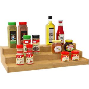Spice Rack Organizer for Cabinet, 3 Tier Expandable Bamboo Spice Storage, Great for Kitchen Cabinet, Cupboard,Pantry and More