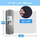 1/2 inch Hardware Cloth 36 inch x 50 Foot,Hot-Dipped Galvanized After Welding, Wire Screen Mesh Roll Chicken Wire Fence Roll Gopher Wire Mesh Tree Guard Wire Mesh Roll, 1/2in 36in x 50ft 19Gauge