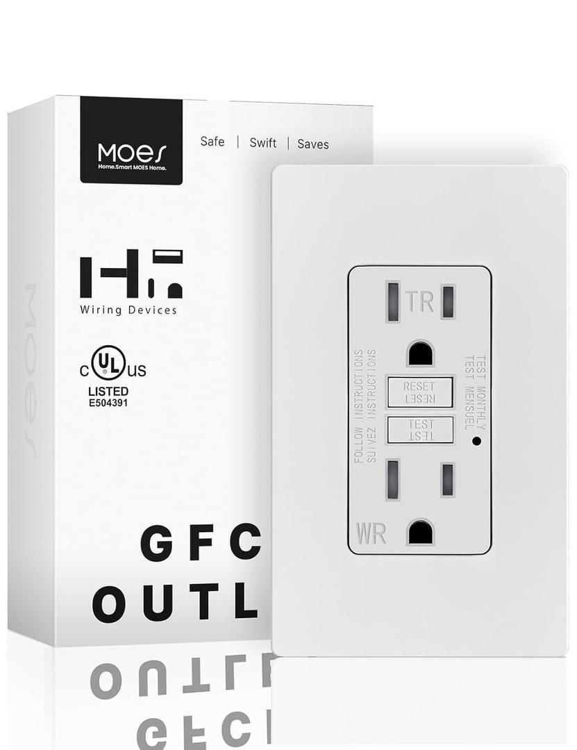 MOES GFCI Outlet 15 Amp, Self-Test GFCI Electrical Outlet with Weather & Tamper Resistant Receptacle, Screwless Wall Plate, LED Indicator, Outdoor or Indoor Use, UL Listed, Matte White,1Pack