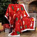 FuWeave Christmas Throw Blankets 50 x 60 Inch Xmas Sherpa Throw Plush Holiday Flannel Warm Soft Blankets and Throws for Xmas Gift Home Couch Bed Sofa(Red,Cat)