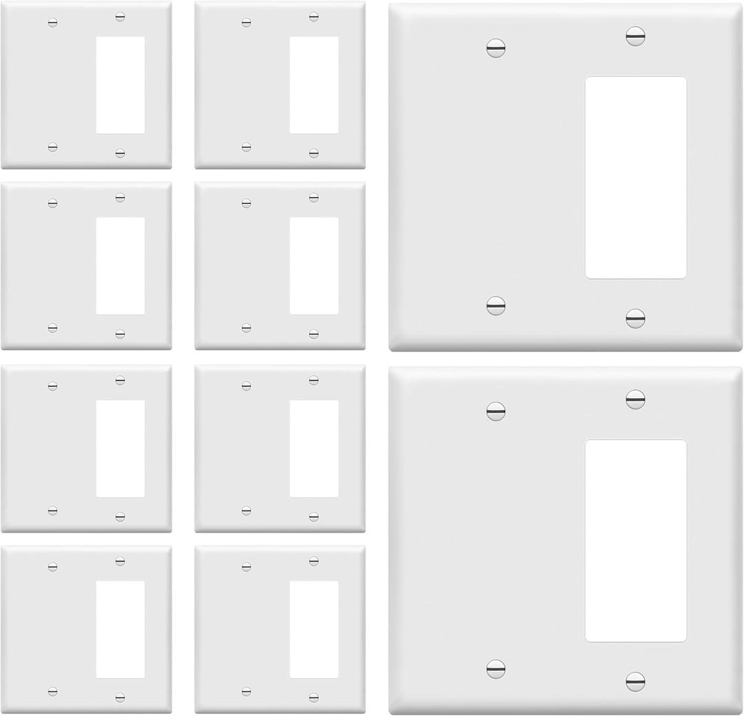 ENERLITES Combination Blank Device / Decorator Switch Wall Plate, Size 2-Gang 4.50" x 4.57", Polycarbonate Thermoplastic, 880131-W-10PCS, White (10 Pack)