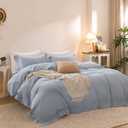 Duvet Cover Set Washed Cotton Embroidered Hem Queen 3‑Pcs