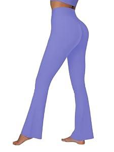 Sunzel Sunzfly Invisible Butt Scrunch Flare Leggings for Women, Mini Flared Yoga Pants with Tummy Control and High Waist 30" Periwinkle Medium