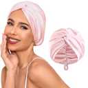 Adjustable Silk Satin Hair Bonnet for Sleeping Women, Double Layer, Silk Hair Wrap for Sleeping Women Men, Curly Natural Braid Straight Unisex - Pink