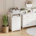 BOLUO Tall Night Stand with Drawers, White Nightstand with Charging Station and LED Light, Small White 4 Drawer Dresser for Bedroom, Room Storage Closet, 11.8"d X 15.7"w X 33.9"h