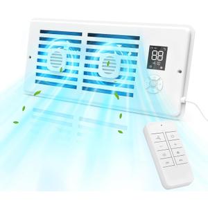 Register Booster Fan for 4" x 10" Vents Only, 10 Speeds to Control Cool & Warm Airflow, Air Conditioning Vents with LED Screen Remote & Thermostat Control, for Room Walls & Floors (White)