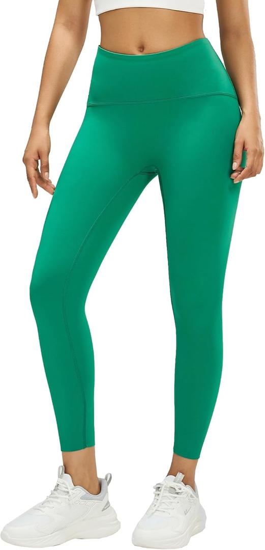 MCEDAR Compression Leggings No Front Seam for Women 25" with Pocket High Waisted Tummy Control Yoga Pants (Green, M)