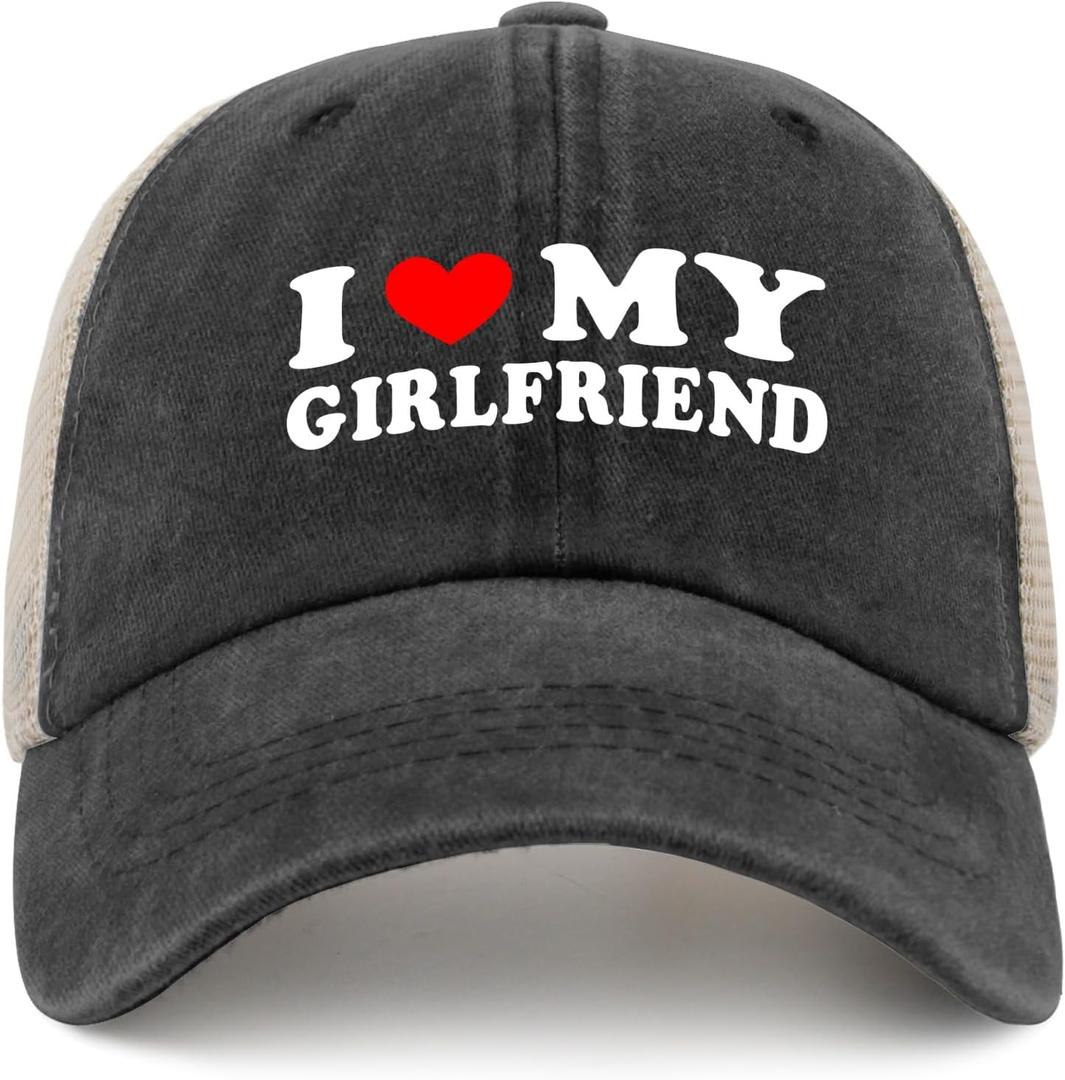 I Heart My Girlfriend I Love My Girlfriend GF hat Funny Hats for Men hat (Allblack)