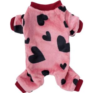 Sucrain Dog Sweaters Love Heart Pink Pajamas Chihuahua Pajamas for Small Dog Clothes for Yorkie Winter Warm Puppy Clothes (Love Heart, Small)