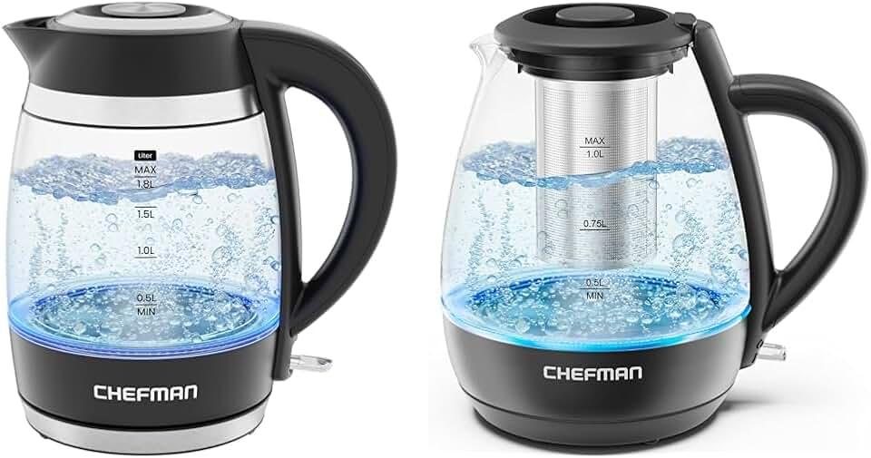 Chefman 1500W Electric Kettles Bundle with 1.8L & 1L Removable Tea Infuser Kettles, Auto Shut Off