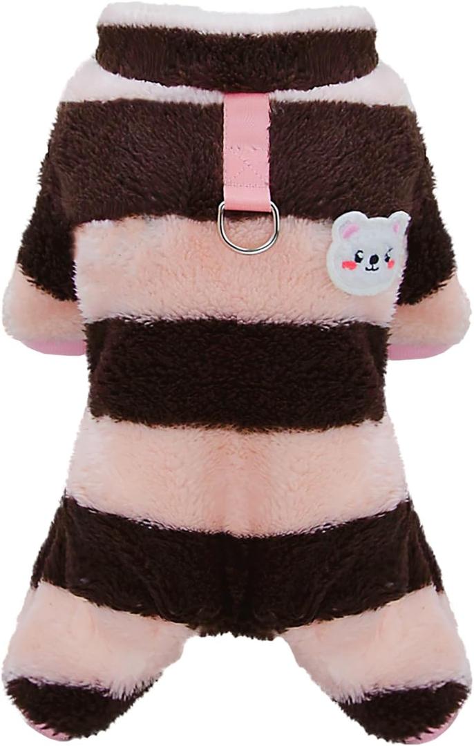 Dog Sweater Clothes Fleece Woolen Winter Warm Sweat Shirt 4 Legs Jumpsuit Pajamas Rainbow Stripe Sweater for Small Dog Medium Cat Brown (Medium (Back Length: 8.7 Inches))