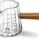 Espresso Measuring Cup 12 Oz, Espresso Glass Cups with Wood Handle, Milk Frothing Cup, Espresso Cup for Coffee, Milk, Tea or Maple Syrup Serving (Transparent, 12 oz)