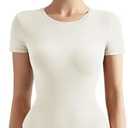 SUUKSESS Women Crew Neck Short Sleeve Thong Bodysuit Shirts Basic Top, S