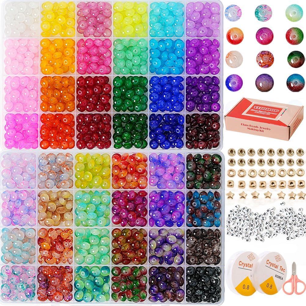 Glass Beads, Rondelle Crystal Beads for Jewelry Making, 48 Colors 5x8 mm 1500 Pcs Abacus Glass Beads Kit with Letter Beads for Friendship Bracelets,Necklace,Crafts Gifts