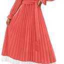 ZESICA Women's Spring Long Sleeve Chiffon Dress Casual Crew Neck Pleated A Line Flowy Midi Dresses with Belt, Small