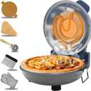 Pizza Oven Indoor, 12 Inch Retro Pizza Maker, Rapid Heating 800F, 1200W Glazed Ceramic Stone Electric Pizza Cooker, Two-button Precise Temperature Control, Viewing Window for Precise Cooking