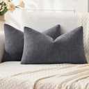 MIULEE Grey Couch Pillow Covers 12x20 Inch, Set of 2 Soft Chenille Decorative Lumbar Throw Pillow Covers Farmhouse for Sofa Living Room Bed