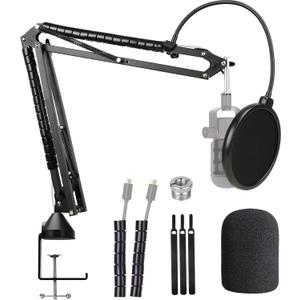 Rode Podmic Stand with Microphone Windscreen and Dual Layered Mic Pop Filter for Rode PodMic Podcasting Microphone by YOUSHARES (Heavy Duty Arm)