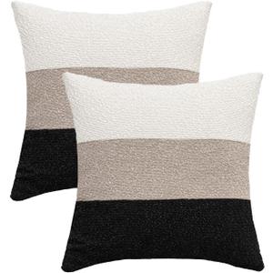 Decorative Textured Boucle Pillow Covers 20 x 20 Inch Modern Neutral Accent Pillow Case for Couch Sofa Bedroom Living Room Boho Home Decor,Cream/Oatmeal/Black