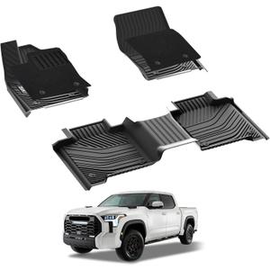 3W Floor Mats & Front Carpets Fit 2022-2026 Toyota Tundra (Only for CrewMax Cab), SR/SR5/TRD PRO/Limited/Platinum/Castone Custom Fit All-Weather TPE Front & Rear Row Floor Liner Black