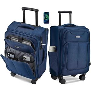 Softside Top Opening Carry On Luggage 22x14x9 Airline Approved, 20 Inch USB Port Suitcases with Spinner Wheels, Expandable luggage with TSA Lock for Women Men