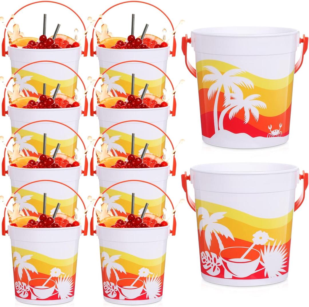 Lallisa 20 Pcs 32oz Cocktail Rum Buckets for Drinks 4. 69 x 3. 78 x 4. 8 Inches Plastic Drink Buckets for Parties with Handles