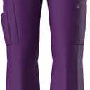 Women's Stretch Flare Leg Scrubs Pants Full Elastic Waistband Stretch Fabric,Medical Uniforms Pants with Multiple Pockets (Large, Eggplant)