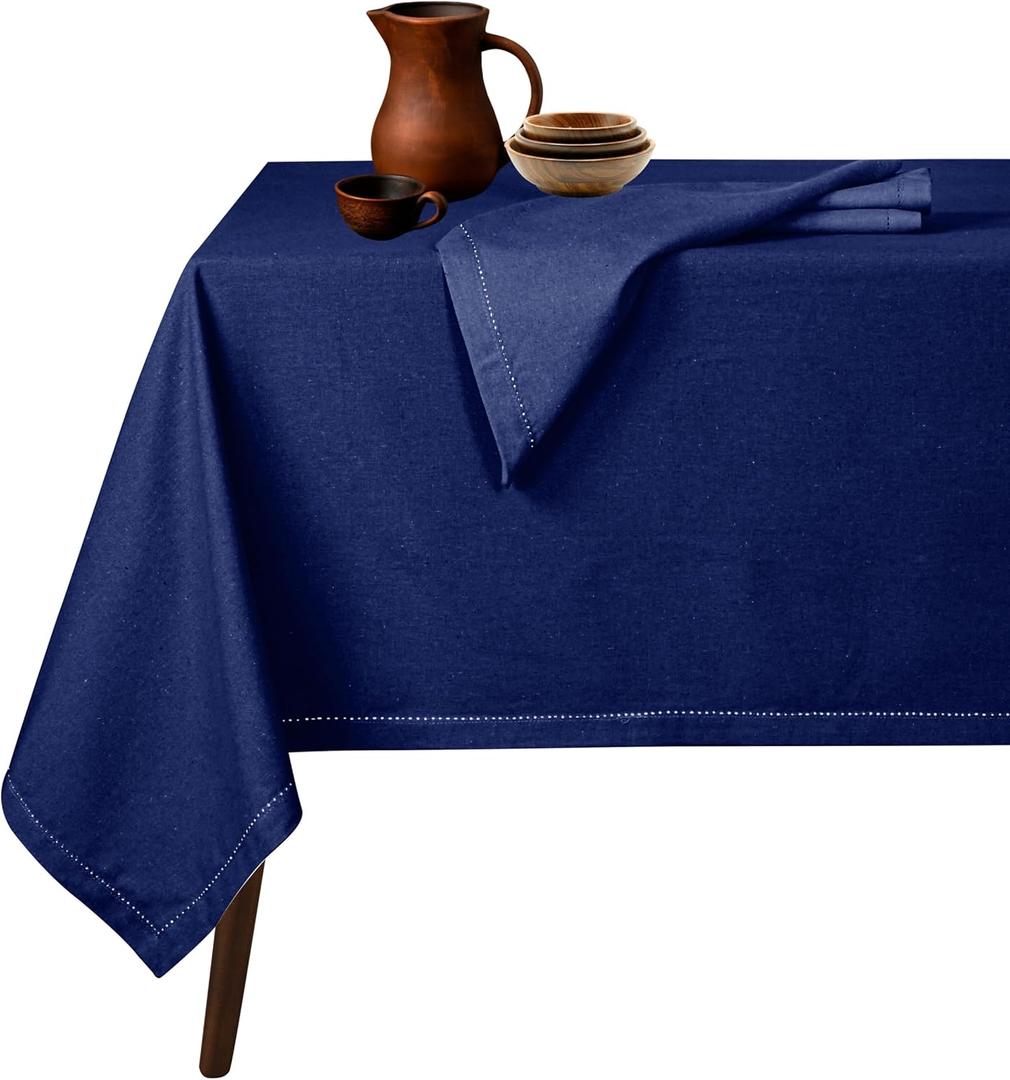 Native Fab Tablecloth 52x70 Inches - 100% Cotton, Durable, Wrinkle-Free, Machine Washable Table Cover for Dining Room, Banquets, Parties, Holiday, Events - Elegant, Easy Care, Home Décor - Ink Blue