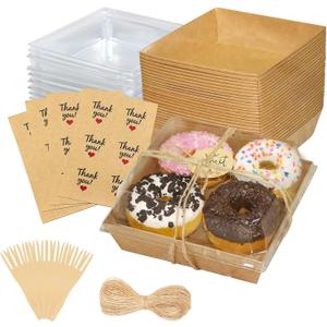 WIKDAY 50 Pack Charcuterie Boxes with Clear Lids, Small Dessert Bakery Boxes, Disposable To Go Food Containers for Cake Slice, Cookies, Sandwich, Brown