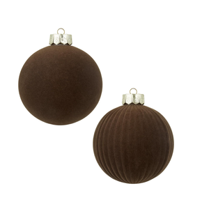 Velvet Christmas Balls Large Hanging Shatterproof Flocked Christmas Tree Ornaments for Xmas Tree Hanging, Holiday Wedding Party Decorations, Gifts and Home Decorations (Brown, 6" (2pcs))