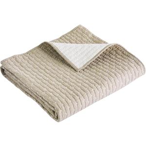 Levtex Home - Cross Stitch - Quilted Throw - 50x60in. - 100% Cotton - Reversible Pattern - Taupe with White Contrast Stitching