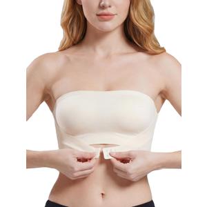newnice Strapless Bandeau Bra: No Padded Seamless Wirefree Tube Top with Non-Slip Silicone Grip - Invisible Comfort for Women (Beige, S)