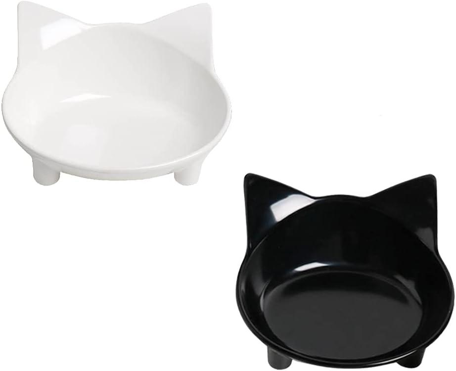 Skrtuan Pet Cat Bowl Dog Food Bowl  Non-Slip, Wide & Shallow Pet Dish for Whisker Fatigue Relief, Safe for Puppies & Rabbits (Black+White)